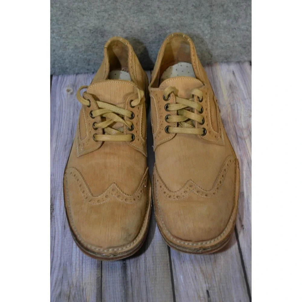 John Varvatos Shoes Mens 8.5 Beige Leather Wingtip Brogue Dress‎ Handmade Italy